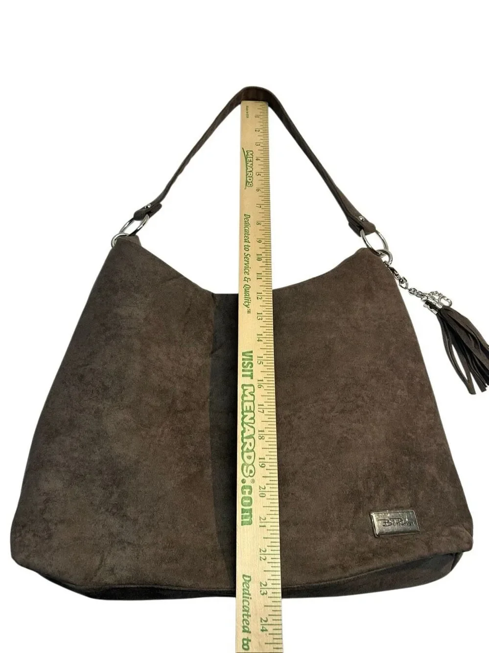 Bella Russo Brown Faux Suede Hobo Bag Tassel Charm Paisley Lining Shoulder Handb